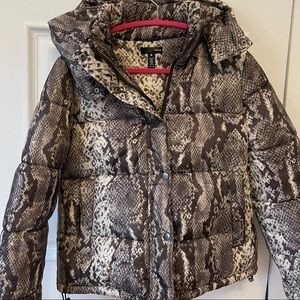 Aqua snakeskin puffer jacket